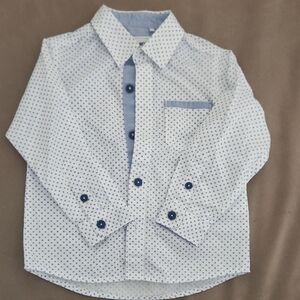 Primigi White and Blue Polka Dot Button-Down Shirt